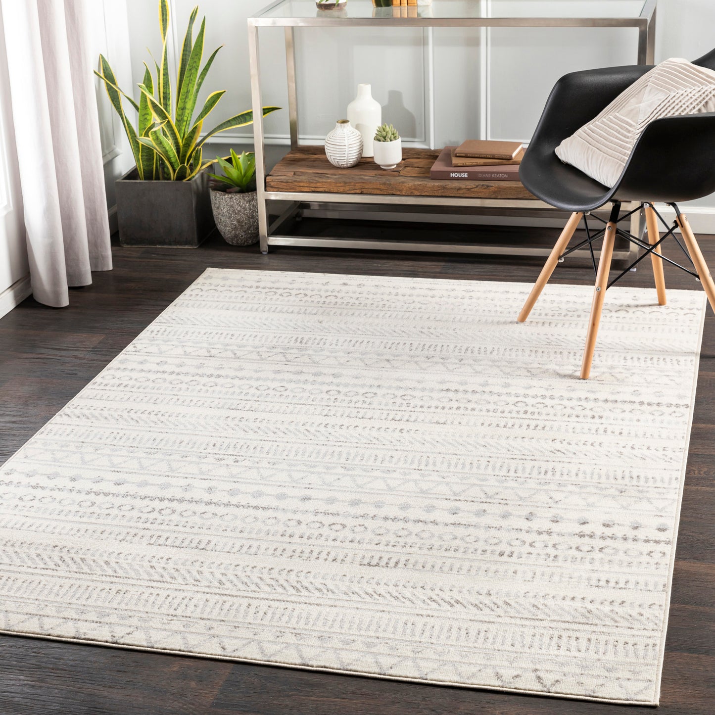 OOIJ Tapis Scandinave I Tapis Moderne, Salon, Chambre I Tapis Contemporain Bohème, Poils Courts, Doux, Entretien Facile I Gris, Blanc