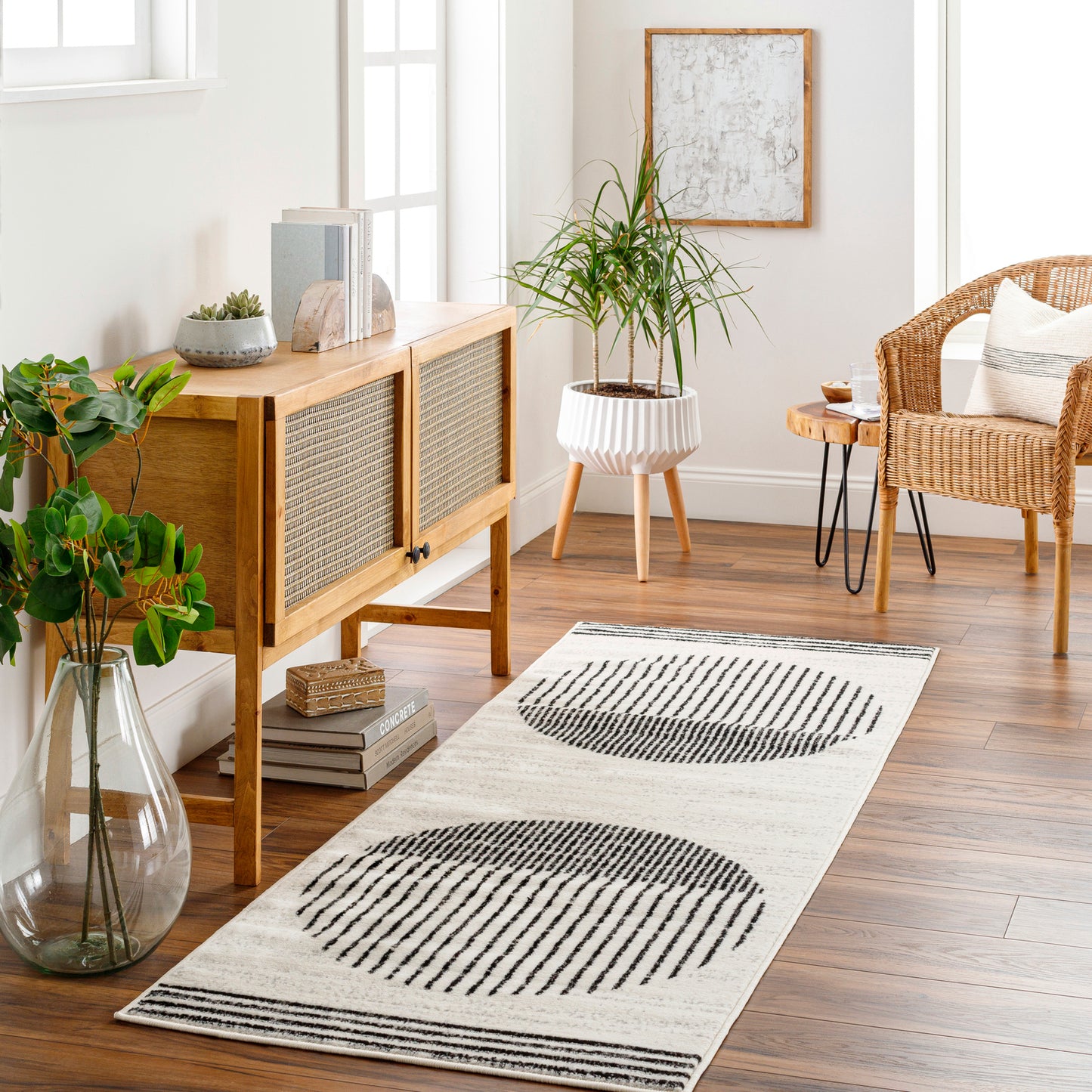 NEERBOSCH Tapis Scandinave I Tapis Moderne, Couloir, Salon, Chambre I Tapis Contemporain, Poils Courts, Doux, Durable I Blanc, Noir