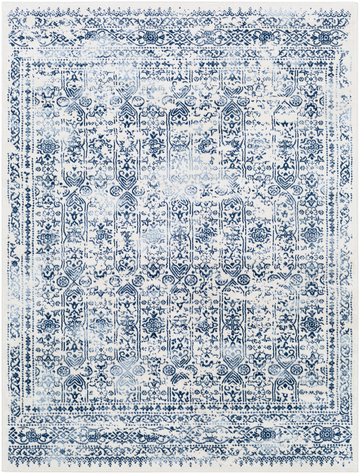 HYERES Tapis Vintage I Tapis Persan, Salon, Chambre I Tapis Traditionnel Oriental, Poils Courts, Doux, Entretien Facile I Bleu, Blanc