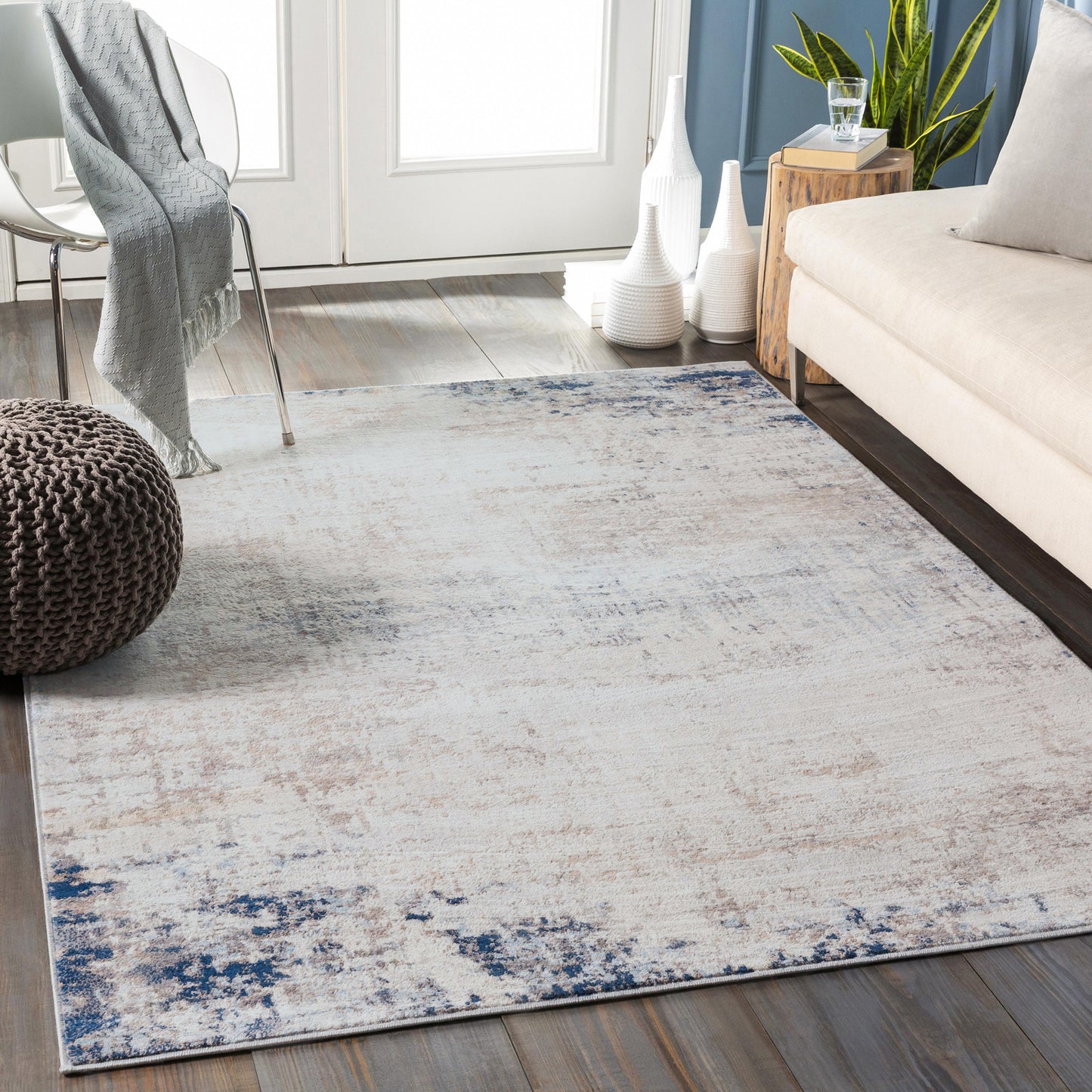 SHERBORNE Tapis Abstrait I Tapis Moderne, Couloir, Salon, Chambre I Tapis Design Marbre à Poils Courts, Doux I Ivoire, Gris, Bleu