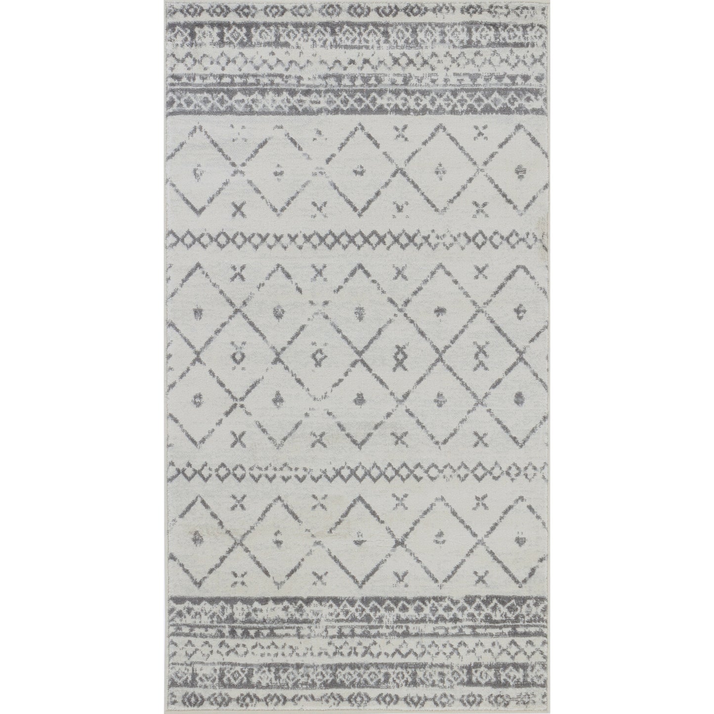 ROLDE Tapis Berbère I Tapis Traditionnel, Couloir, Salon, Chambre I Tapis Ethnique à Poils Courts, Doux, Entretien Facile I Blanc, Gris