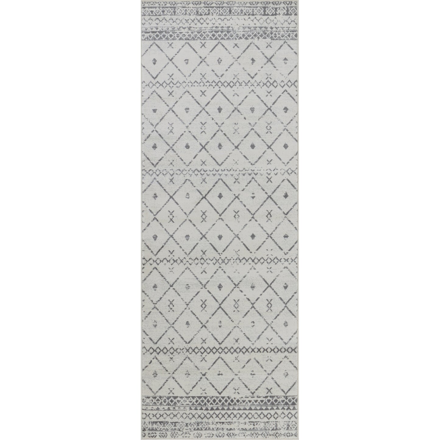 ROLDE Tapis Berbère I Tapis Traditionnel, Couloir, Salon, Chambre I Tapis Ethnique à Poils Courts, Doux, Entretien Facile I Blanc, Gris