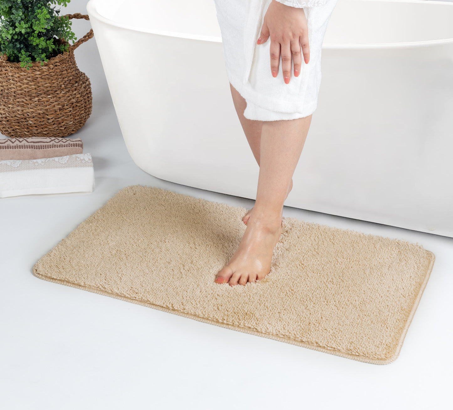 MEGGIN Tapis Salle de Bain I Tapis Antidérapant, Lavable en Machine, Poils Longs, Doux, Durable, Absorbant, Séchage Rapide I Beige