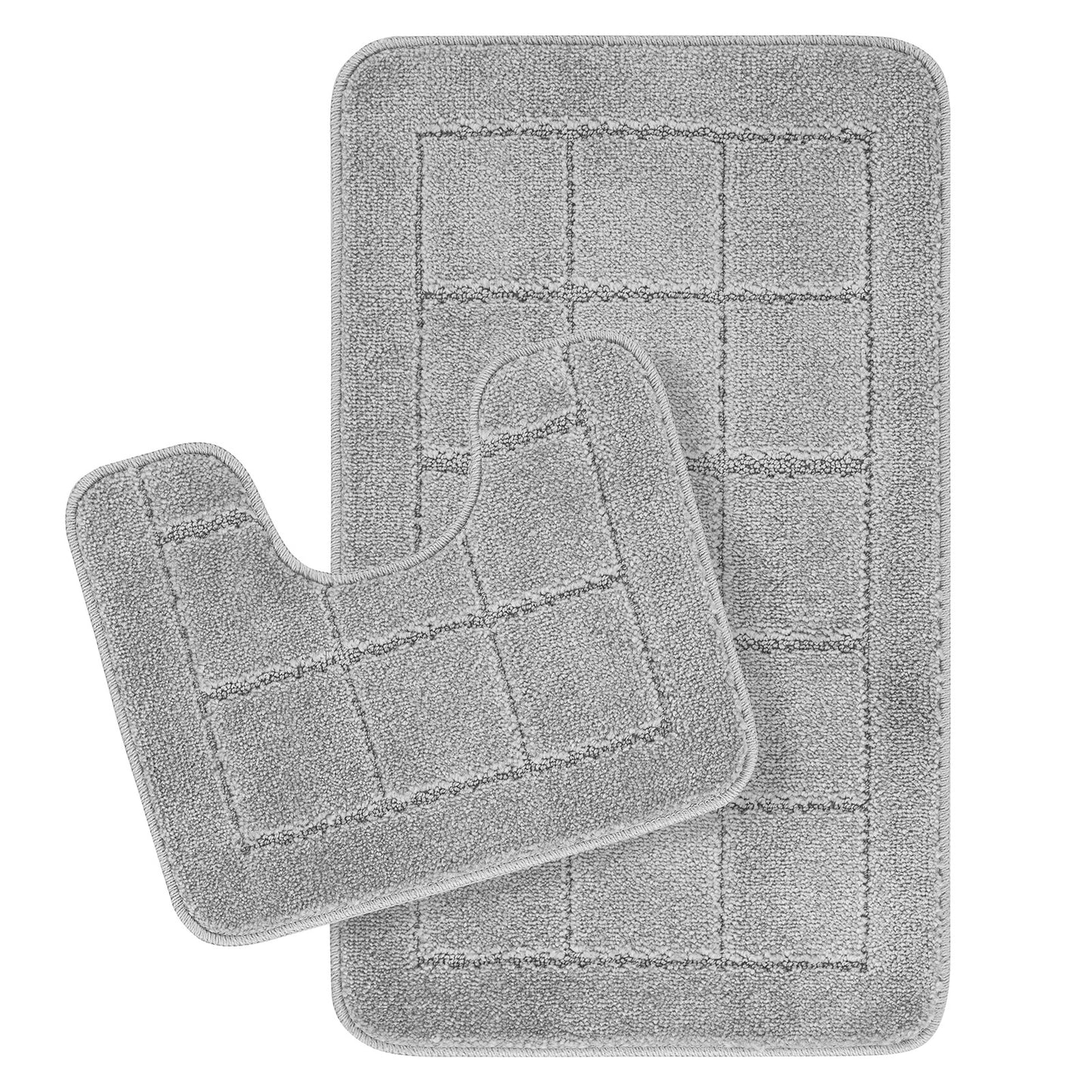 ALENE Set 2 Tapis Salle de Bain et WC I Tapis Antidérapants, Lavables en Machine, Poils Longs, Doux, Absorbants, Séchage Rapide I Gris