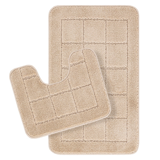 ALENE Set 2 Tapis Salle de Bain et WC I Tapis Antidérapants, Lavables en Machine, Poils Longs, Doux, Absorbants, Séchage Rapide I Beige