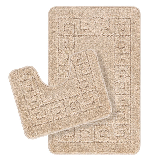 ASLEY Set 2 Tapis Salle de Bain et WC I Tapis Antidérapants, Lavables en Machine, Poils Longs, Doux, Absorbants, Séchage Rapide I Beige