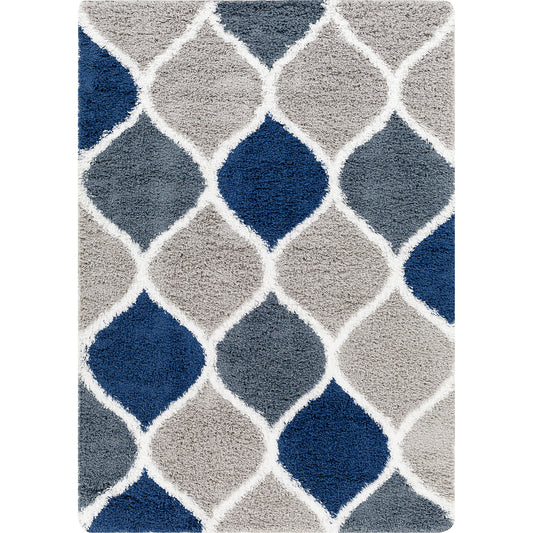 BLOCKTON Tapis Shaggy I Tapis Moderne, Salon, Chambre I Tapis Oriental à Poils Longs, Doux, Moelleux, Entretien Facile I Bleu, Gris