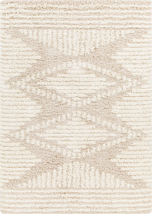 BONAPARTE Tapis Shaggy I Tapis Moderne, Salon, Chambre I Tapis Bohème à Poils Longs, Doux, Moelleux, Entretien Facile I Blanc, Beige