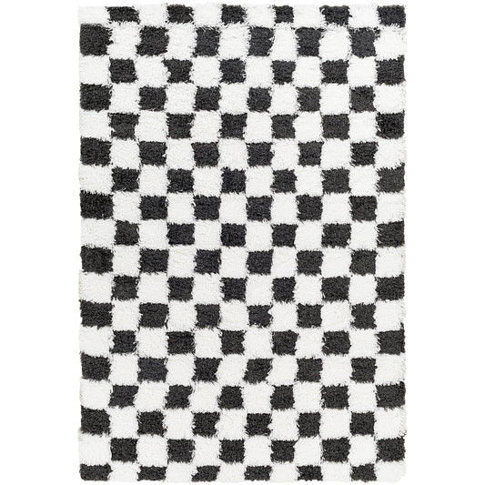 BONDURANT Tapis Shaggy à Carreaux I Tapis Moderne, Salon, Chambre I Tapis à Poils Longs, Doux, Moelleux, Entretien Facile I Blanc, Noir