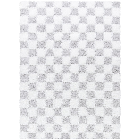 BONDURANT Tapis Shaggy à Carreaux I Tapis Moderne, Salon, Chambre I Tapis à Poils Longs, Doux, Entretien Facile I Ivoire, Gris Clair