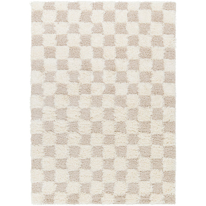 BONDURANT Tapis Shaggy à Carreaux I Tapis Moderne, Salon, Chambre I Tapis à Poils Longs, Doux, Entretien Facile I Ivoire, Beige Clair